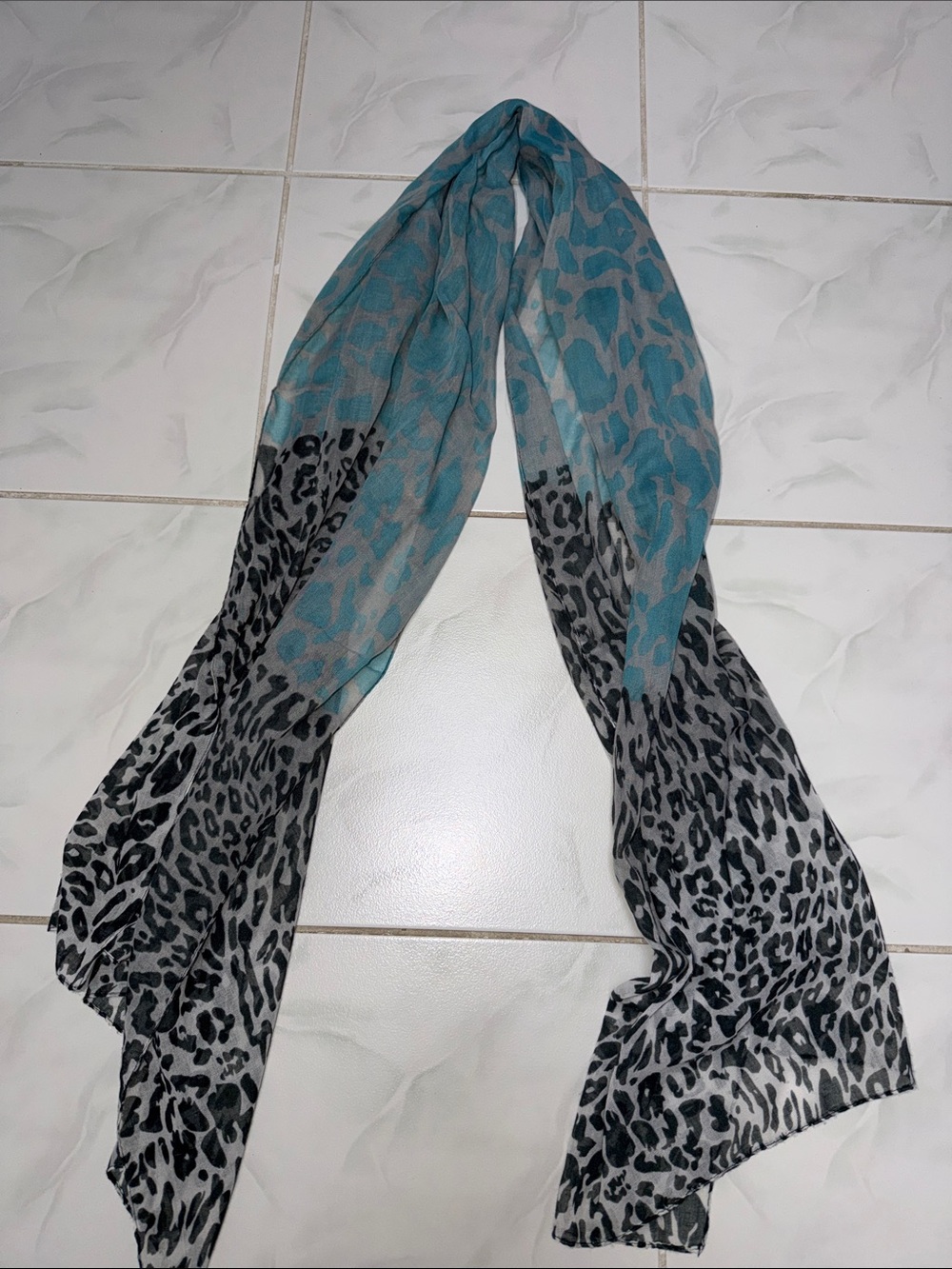 Light Blue and Gray Leopard Print Scarf - Women Accessories